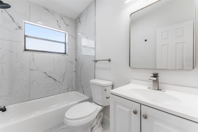 full bathroom with vanity, toilet, and tiled shower / bath combo