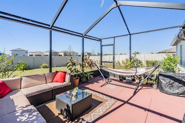 view of patio with a lanai and outdoor lounge area