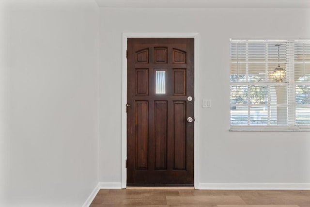 foyer entrance with light hardwood / wood-style flooring