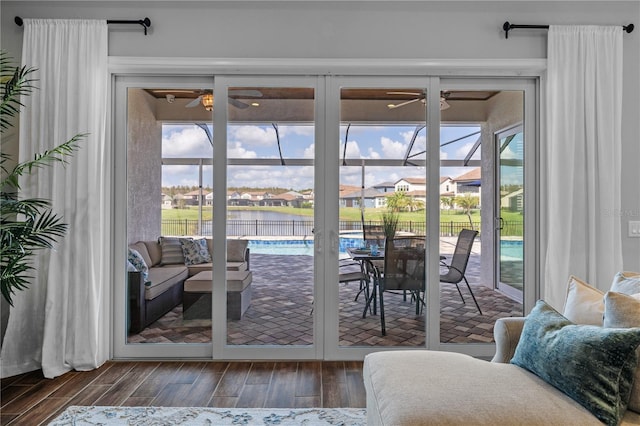 entryway featuring dark hardwood / wood-style flooring and french doors