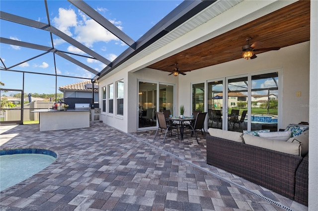 view of patio / terrace with a lanai, grilling area, and area for grilling