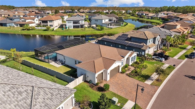 aerial view featuring a water view