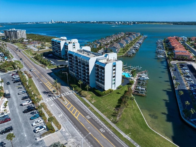 drone / aerial view featuring a water view