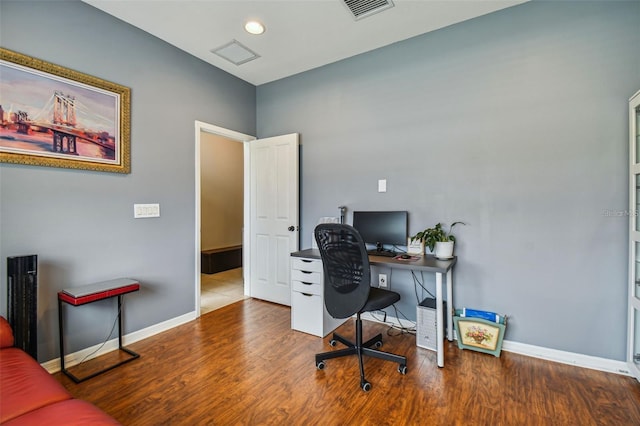 office space featuring hardwood / wood-style floors