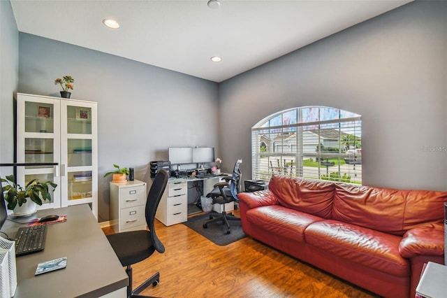 home office featuring light hardwood / wood-style flooring