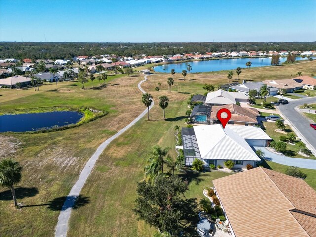 aerial view with a water view