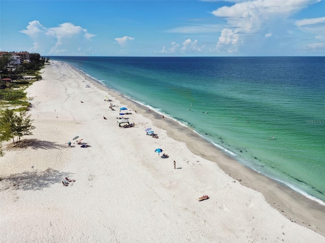 property view of water featuring a beach view