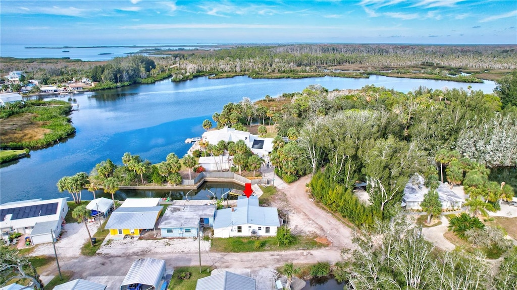 bird's eye view featuring a water view