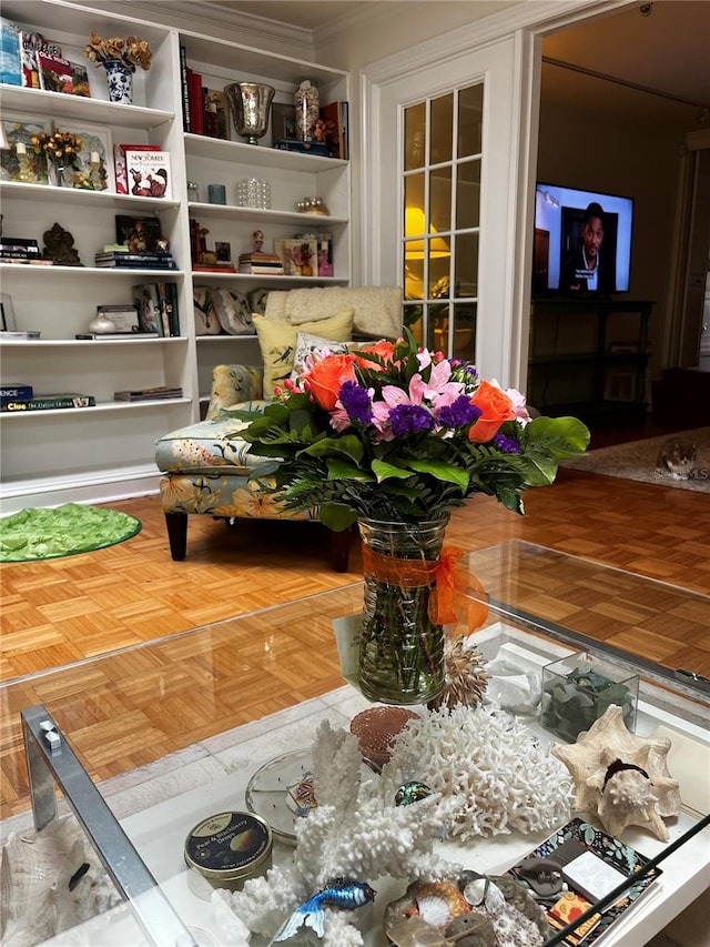 interior space featuring crown molding