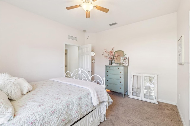 bedroom featuring carpet and ceiling fan