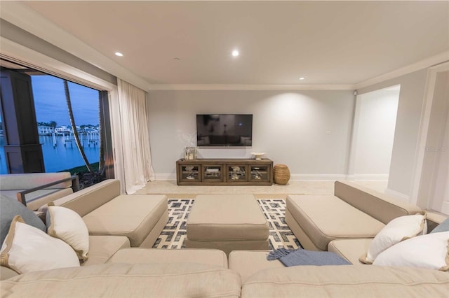 living room with crown molding