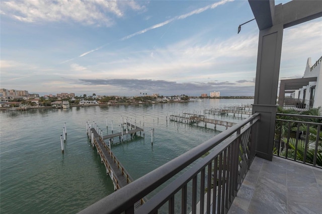 dock area with a water view