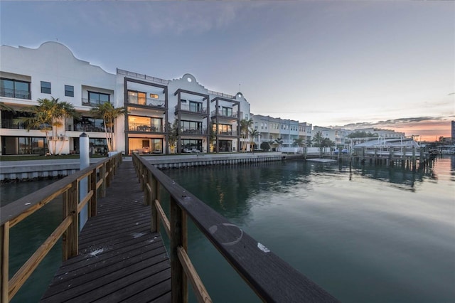 view of dock with a water view