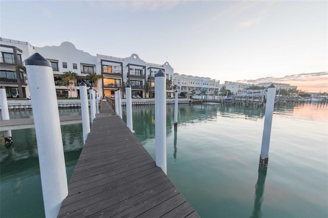 view of dock with a water view