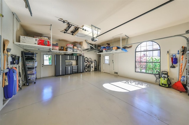 garage with a garage door opener