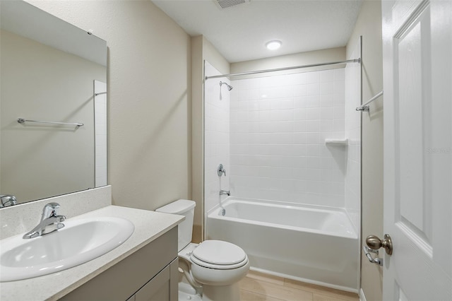 full bathroom with shower / bathing tub combination, vanity, and toilet