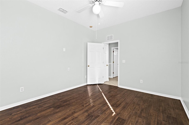 empty room with wood-type flooring and ceiling fan