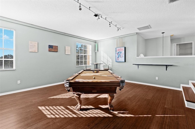 playroom with hardwood / wood-style flooring, plenty of natural light, and pool table