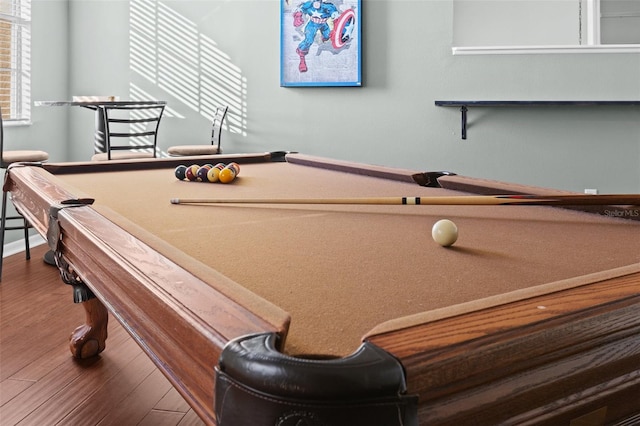 game room featuring hardwood / wood-style flooring and pool table