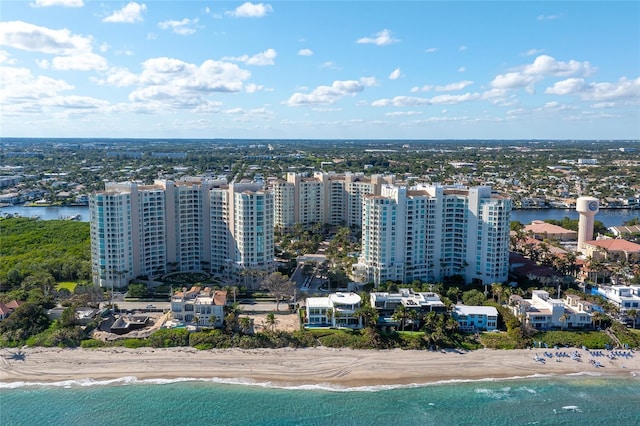 aerial view with a view of the beach and a water view