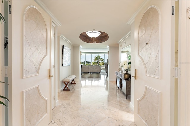 corridor with crown molding