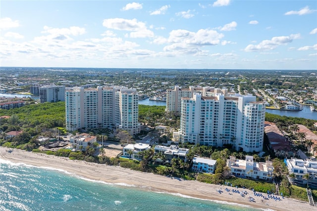 aerial view featuring a beach view and a water view