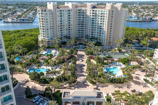 bird's eye view featuring a water view