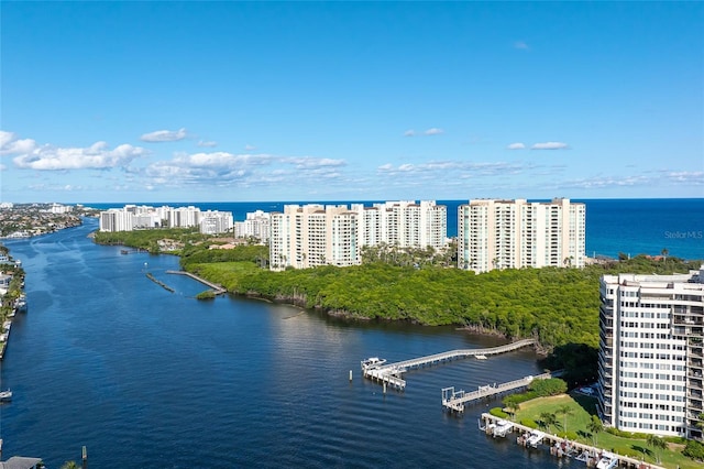 aerial view featuring a water view