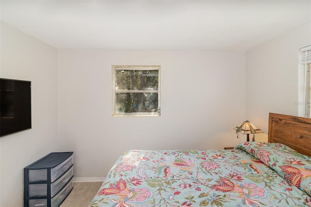 bedroom with light carpet