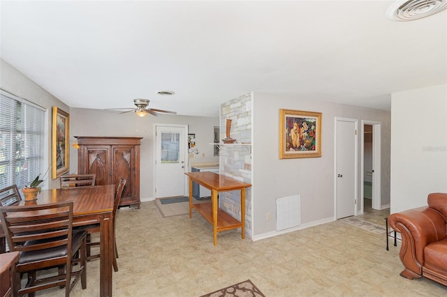 dining area featuring ceiling fan