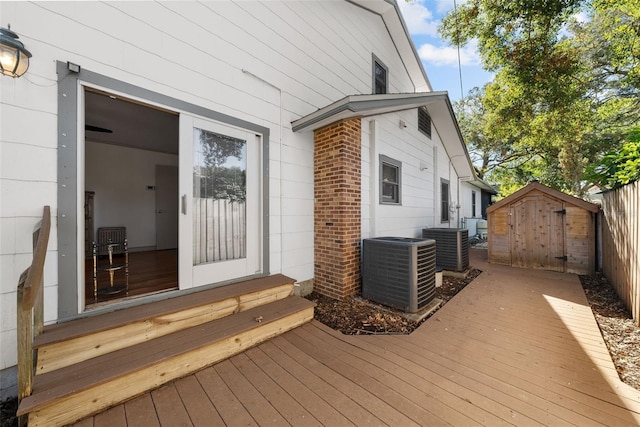 deck with cooling unit and a shed