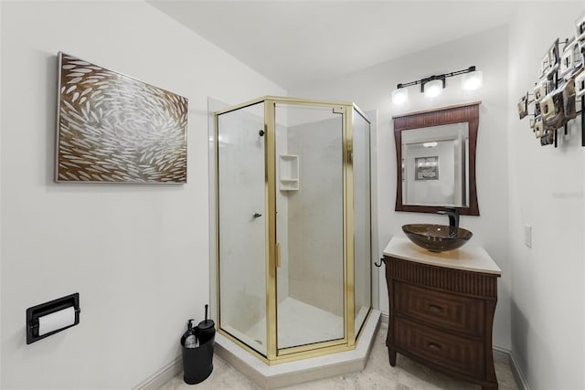 bathroom with vanity and walk in shower