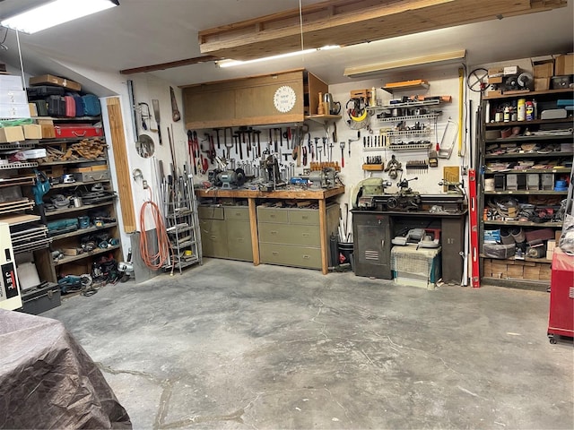 garage featuring a workshop area