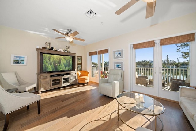 living room with hardwood / wood-style floors