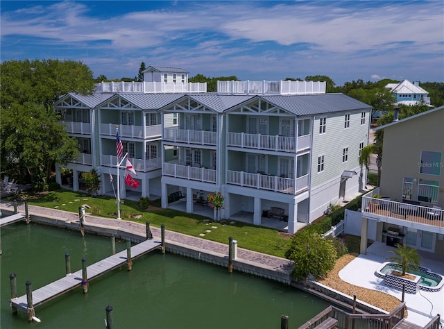 exterior space with a water view