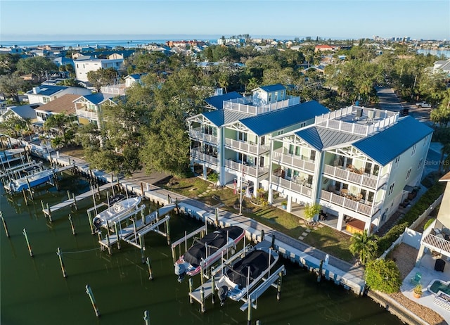 aerial view with a water view