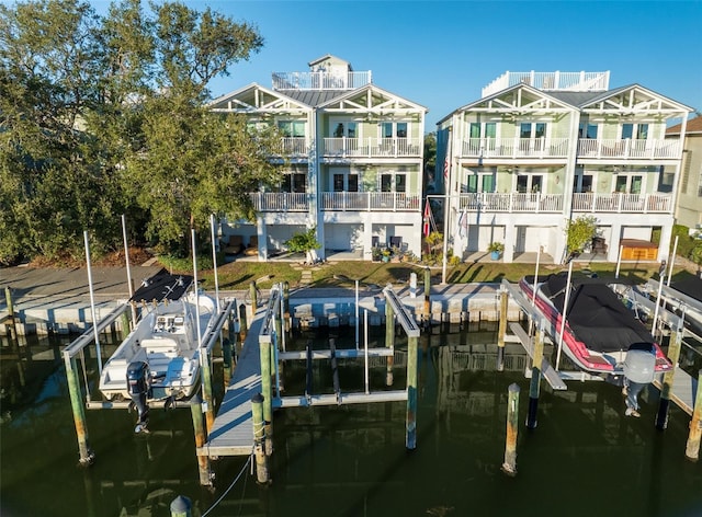 dock area featuring a water view