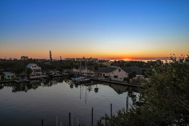 property view of water featuring a dock