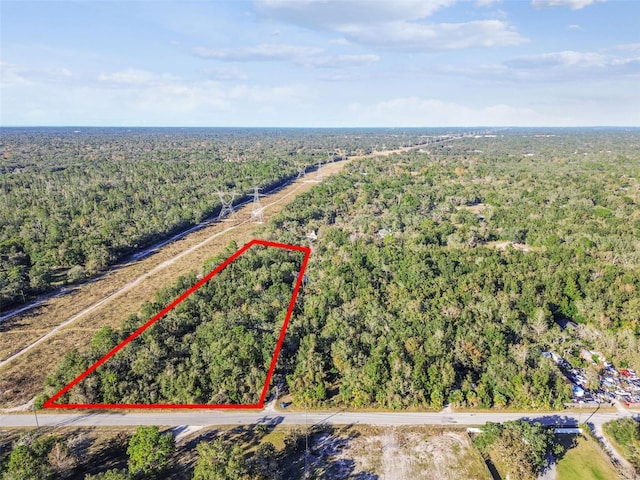 birds eye view of property featuring a view of trees