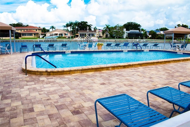 view of swimming pool with a patio