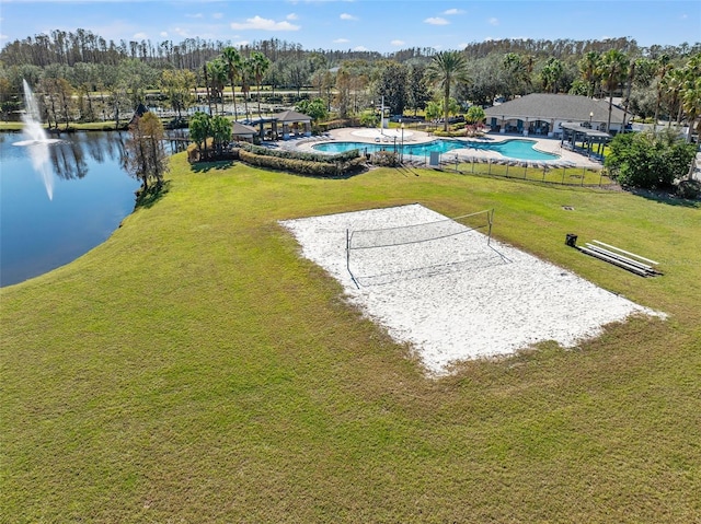 aerial view with a water view