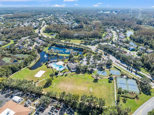 bird's eye view featuring a water view