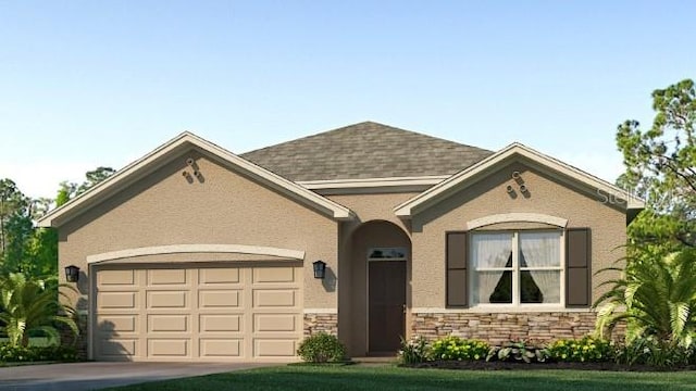 view of front of property featuring a garage and a front lawn