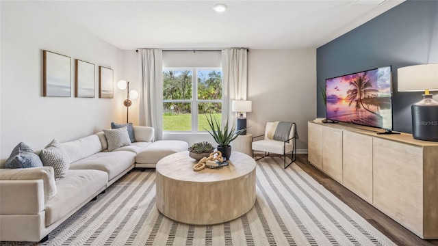 living room with hardwood / wood-style flooring