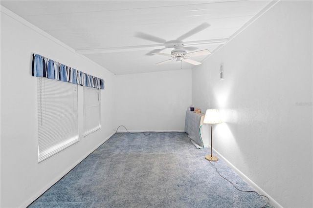 unfurnished room featuring carpet and ceiling fan