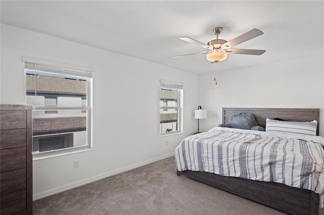 bedroom featuring ceiling fan and carpet floors