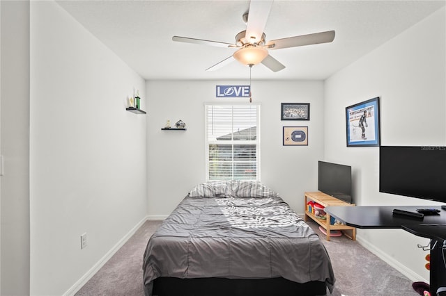 bedroom featuring carpet and ceiling fan