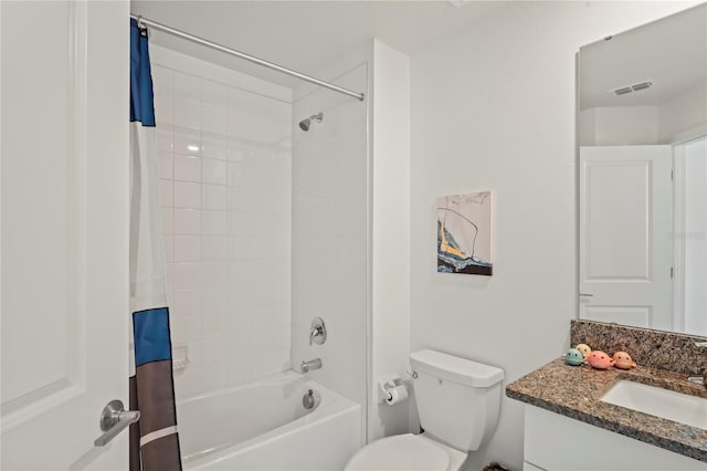 full bathroom featuring vanity, toilet, and shower / bath combo with shower curtain