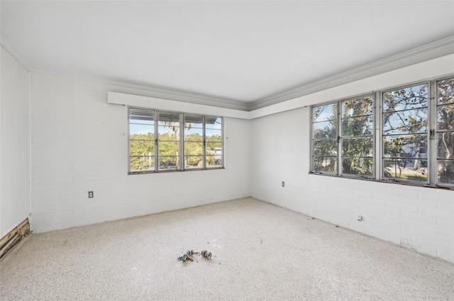 carpeted empty room featuring crown molding