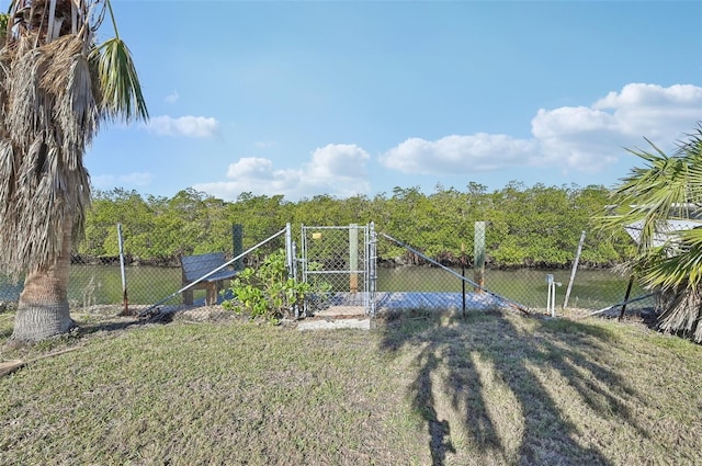 view of yard with a water view